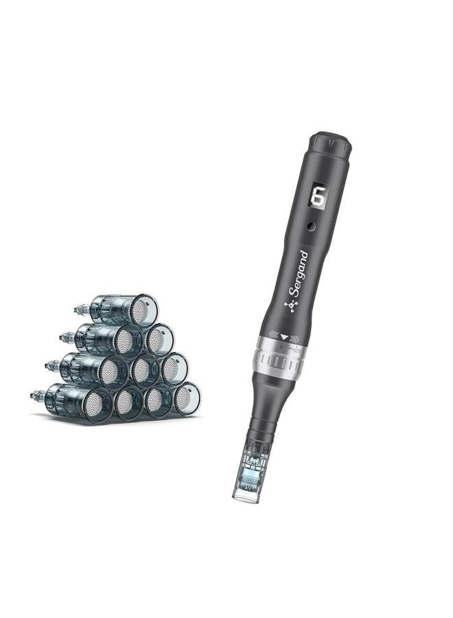 Sergand Professional Wireless Microneedling Pen with 20 Replacement Cartridges - Adjustable Micro Needling Professional Derma Pen Microneedle Machine,9pcs 16pin+9pcs 36pin+2pcs Nano.Black - Image 1