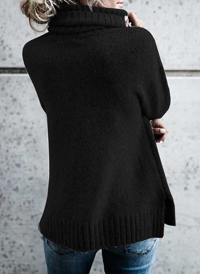 FISACE Womens Oversized Turtleneck Pullover Sweater Cable Knit Long Sleeve Sweater Tops A-Black - Image 4