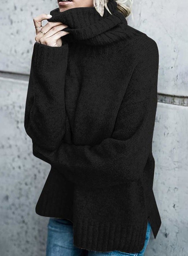 FISACE Womens Oversized Turtleneck Pullover Sweater Cable Knit Long Sleeve Sweater Tops A-Black - Image 3