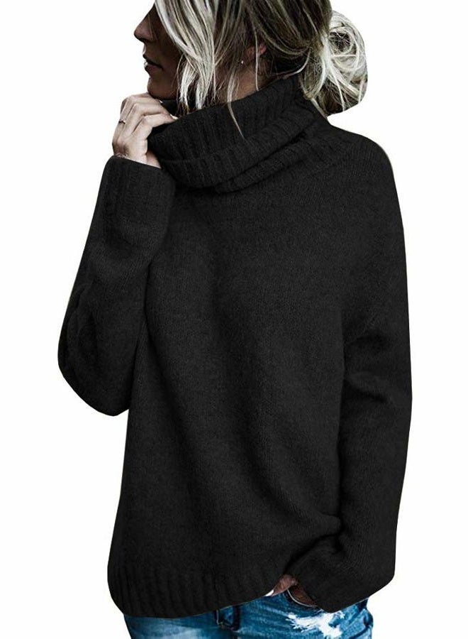 FISACE Womens Oversized Turtleneck Pullover Sweater Cable Knit Long Sleeve Sweater Tops A-Black - Image 1