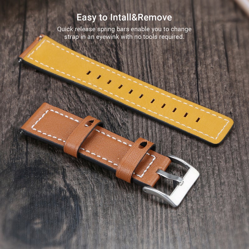 Leather Strap 22mm Comfortable Wearing Quick Release - Rustproof Stainless Steel Buckle Fine Stitching for 46mm Watches - Image 2
