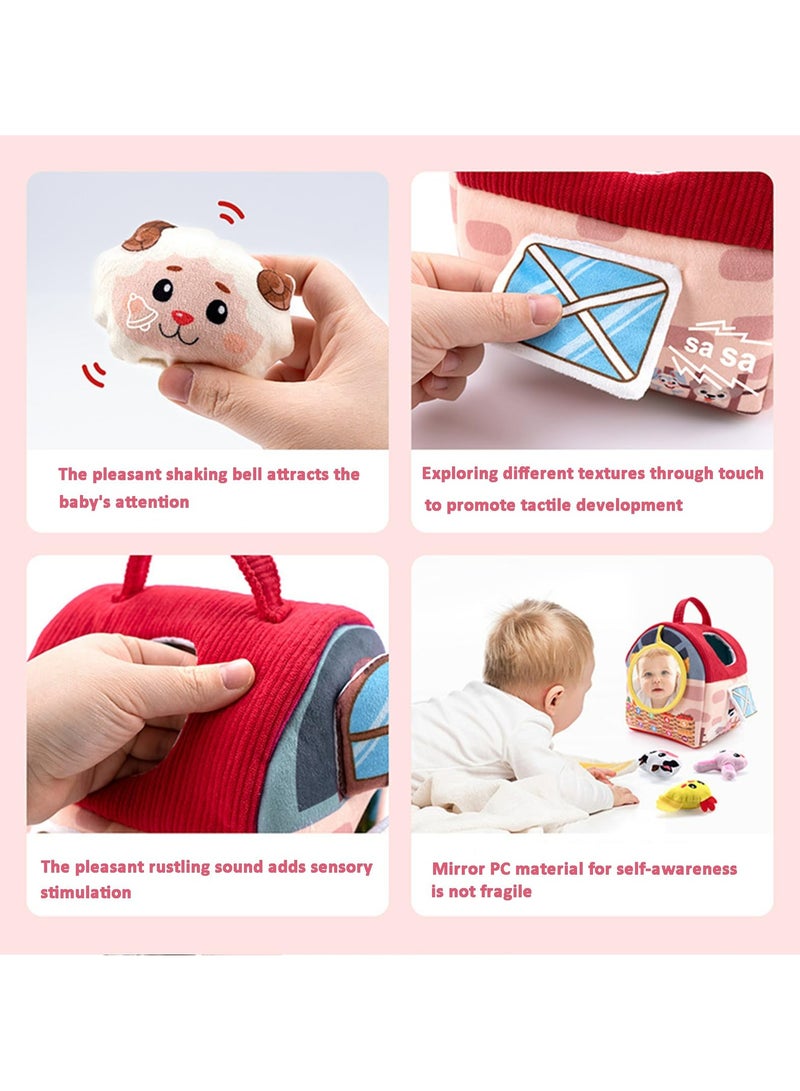 Dominy Baby Toys 6-12 Months -Mini Farm Animals Shape Sorter Toys with 6pc Stuffed Farm Animals Plush toys, Rattle, Crinkle Paper, Mirror - Busy Montessori Toys for Babies, Sensory Toys for Toddlers 1-3 Year  - Image 3
