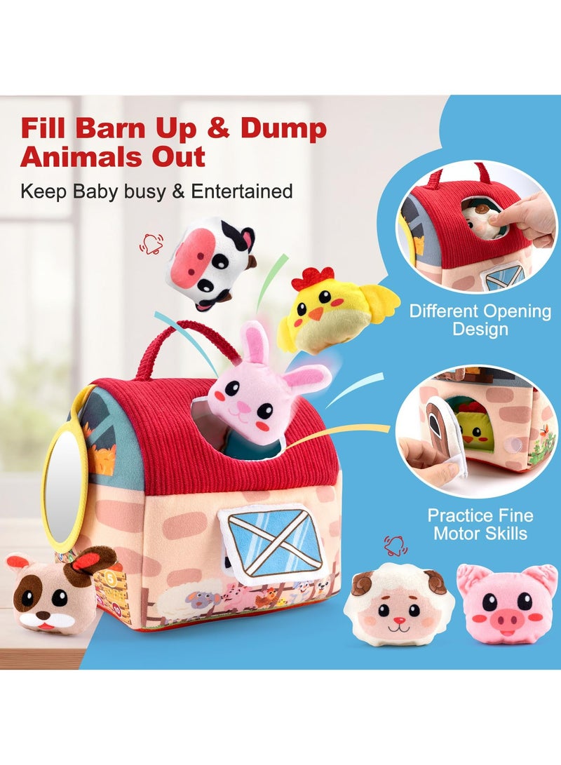 Dominy Baby Toys 6-12 Months -Mini Farm Animals Shape Sorter Toys with 6pc Stuffed Farm Animals Plush toys, Rattle, Crinkle Paper, Mirror - Busy Montessori Toys for Babies, Sensory Toys for Toddlers 1-3 Year  - Image 2