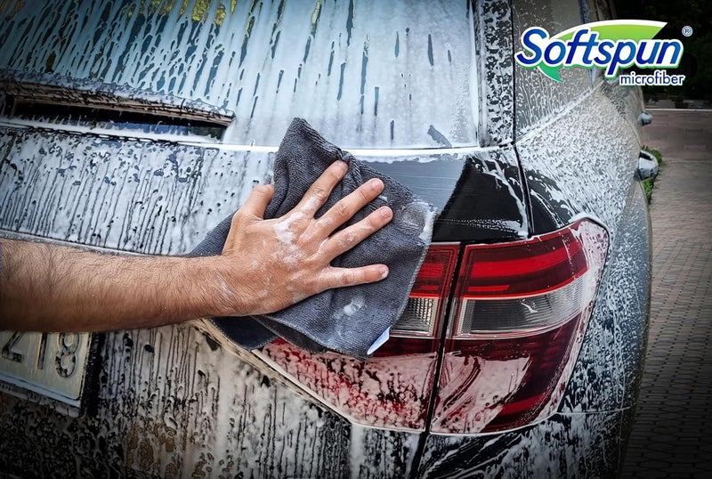 SOFTSPUN Microfiber 1pcs Grey 40x40cm 340gsm & 1 Glovs 1700gsm + 500mL Car & Bike Premium Liquid Shampoo Combo | Extra Suds, Removes Tough Dirt & Grime | pH Neutral | Works with Bucket & Foam Cannon - Image 4