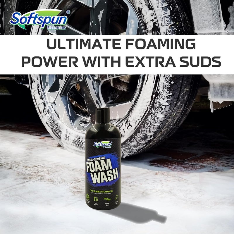 SOFTSPUN Microfiber 1pcs Grey 40x40cm 340gsm & 1 Glovs 1700gsm + 500mL Car & Bike Premium Liquid Shampoo Combo | Extra Suds, Removes Tough Dirt & Grime | pH Neutral | Works with Bucket & Foam Cannon - Image 3