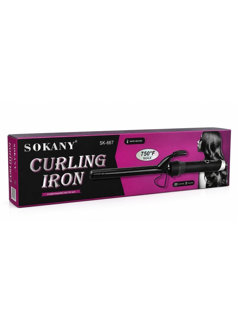 sokany SK-667 Hair Curling Iron – Rapid Heating, Digital Temperature Control, High-Heat Performance, Even Heat Distribution, Slim Barrel for Curls & Waves, Safety Clamp, 360° Swivel Cord, Ergonomic Heat-Resistant Design – Black - Image 3