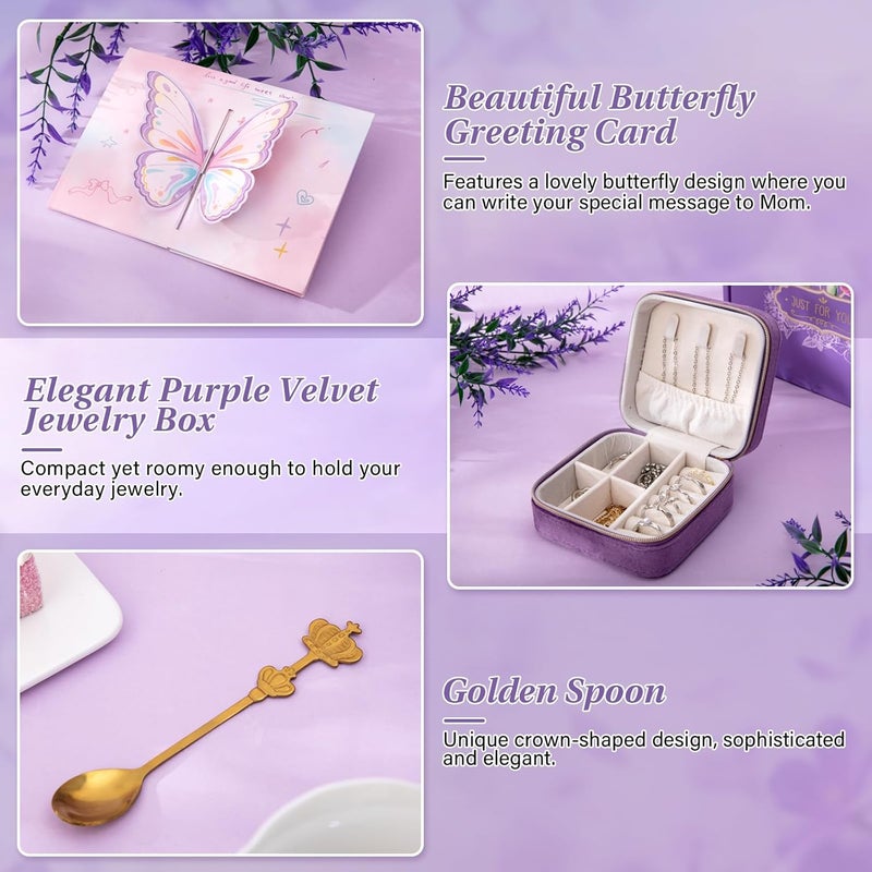 ALBISS Gifts for Mom, 7Pcs Purple Tulip Mom Gifts Set with 18Oz Pearlescent Glaze Best Mom Ever Mug，Spoon，Headband，Socks，Jewelry Box，Card，Gift Box - Mothers Day Birthday Gift for Mother from Daughter, Son - Image 4