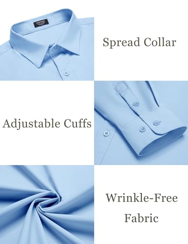 COOFANDY Mens Dress Shirts Wrinkle Free Long Sleeve Button Down Shirts Formal Business Shirt Light Blue - Image 5
