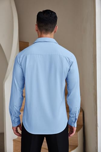 COOFANDY Mens Dress Shirts Wrinkle Free Long Sleeve Button Down Shirts Formal Business Shirt Light Blue - Image 4