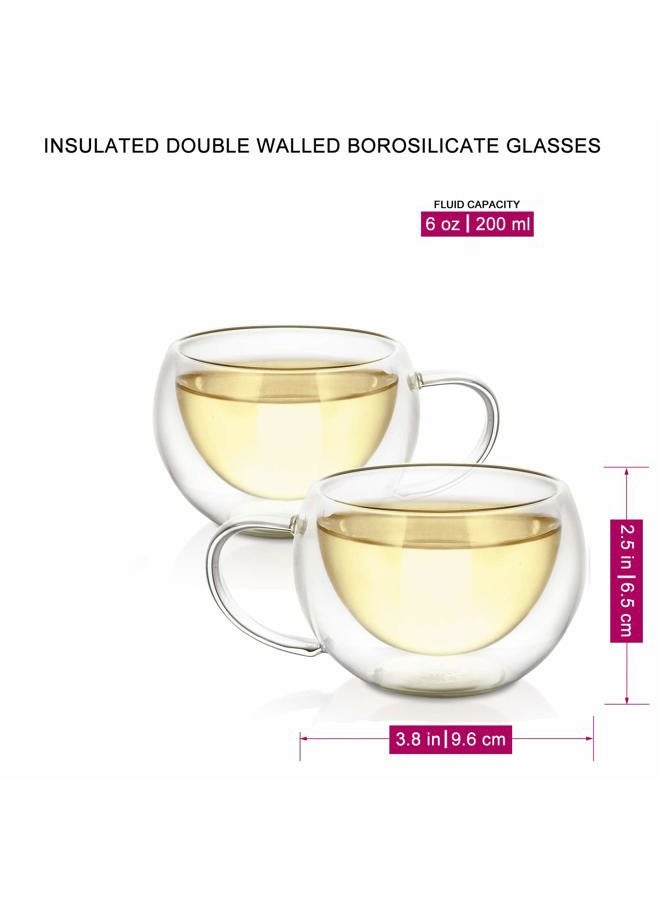 Teabloom Modern Classic Insulated Cups – 6 oz / 200 ml – Set of 2 Double Walled Glass Cups for Tea or Coffee - Image 3