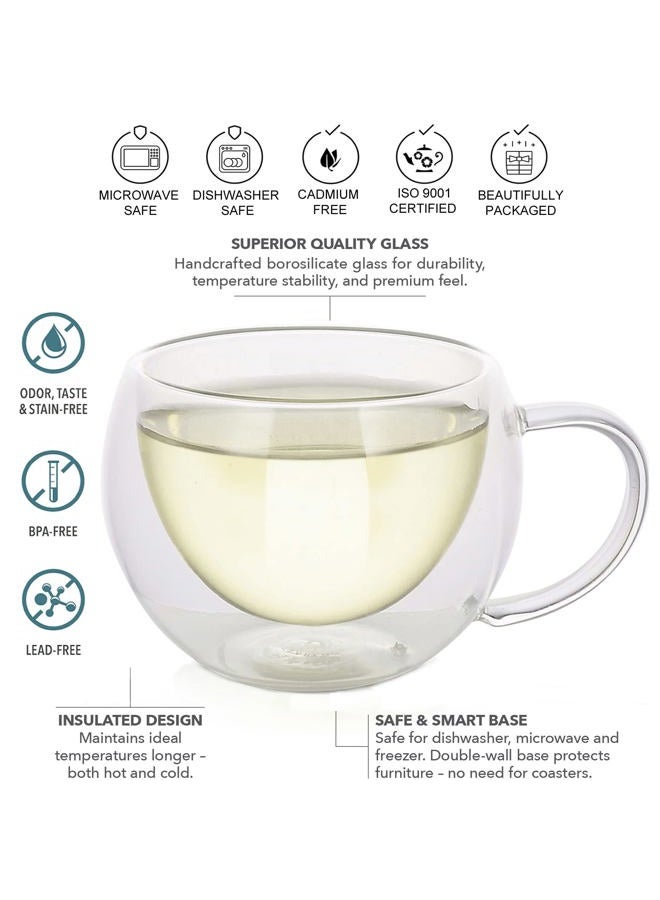 Teabloom Modern Classic Insulated Cups – 6 oz / 200 ml – Set of 2 Double Walled Glass Cups for Tea or Coffee - Image 2