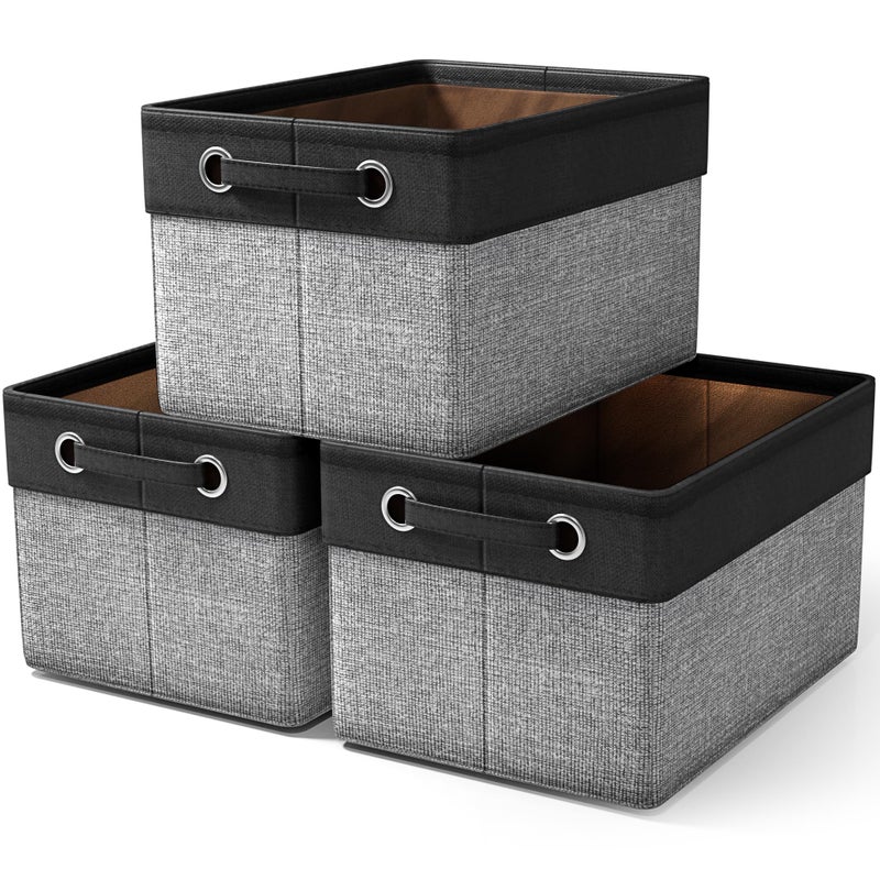 Sorbus Fabric Storage Cubes 15 Inch- Big Sturdy Collapsible Canvas Storage Bins with Dual Handles- Foldable Closet Cubes- Decorative Storage Baskets for Shelves | Home & Office Use- 3 Pack| Grey/Tan - Image 1