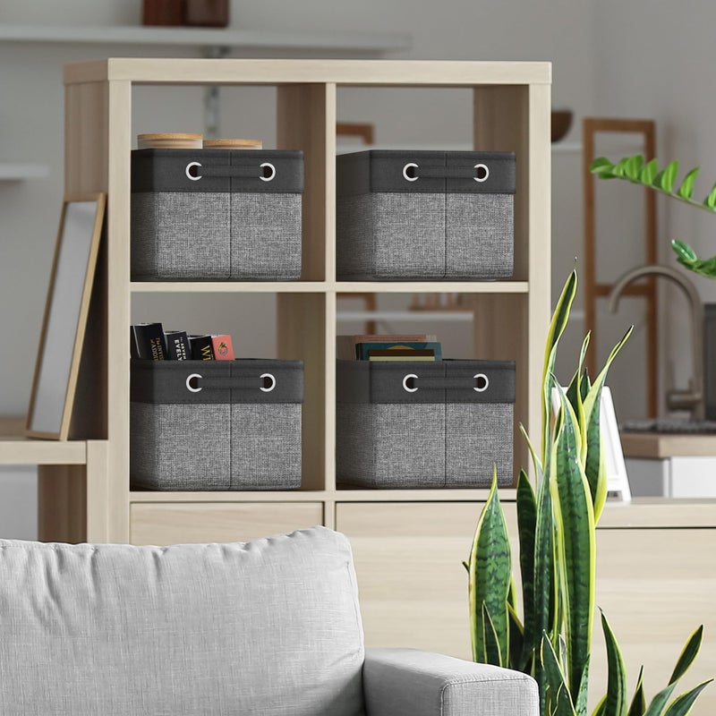 Sorbus Fabric Storage Cubes 15 Inch- Big Sturdy Collapsible Canvas Storage Bins with Dual Handles- Foldable Closet Cubes- Decorative Storage Baskets for Shelves | Home & Office Use- 3 Pack| Grey/Tan - Image 2