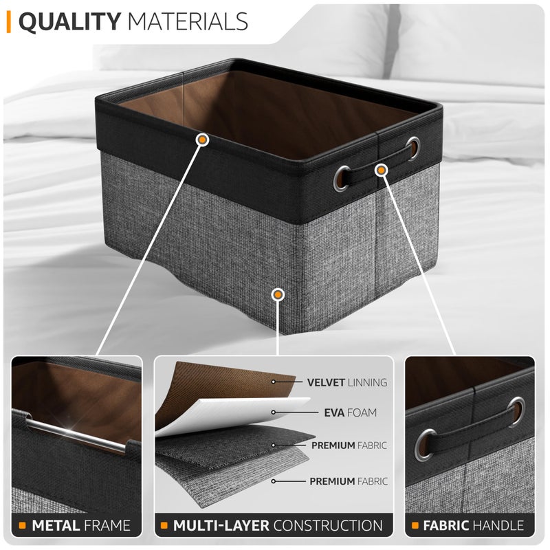 Sorbus Fabric Storage Cubes 15 Inch- Big Sturdy Collapsible Canvas Storage Bins with Dual Handles- Foldable Closet Cubes- Decorative Storage Baskets for Shelves | Home & Office Use- 3 Pack| Grey/Tan - Image 4