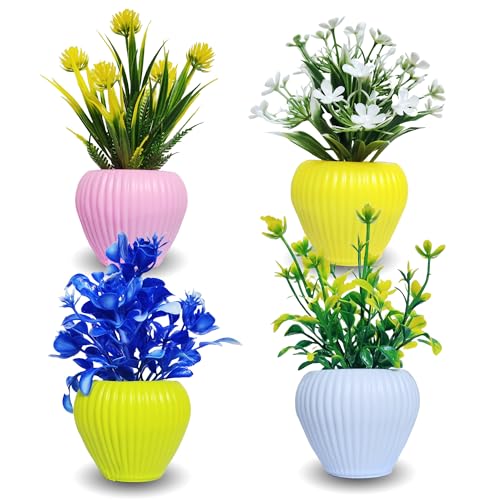 Flora Planet® Artificial Plants Pack of 4 | Multi Variety | Durable Plastic | Ideal for Hassle-Free Home Decor and Wall Decor | 6 cm X 15 cm | Perfect Home Decor Items - Image 1