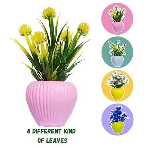 Flora Planet® Artificial Plants Pack of 4 | Multi Variety | Durable Plastic | Ideal for Hassle-Free Home Decor and Wall Decor | 6 cm X 15 cm | Perfect Home Decor Items - Image 4