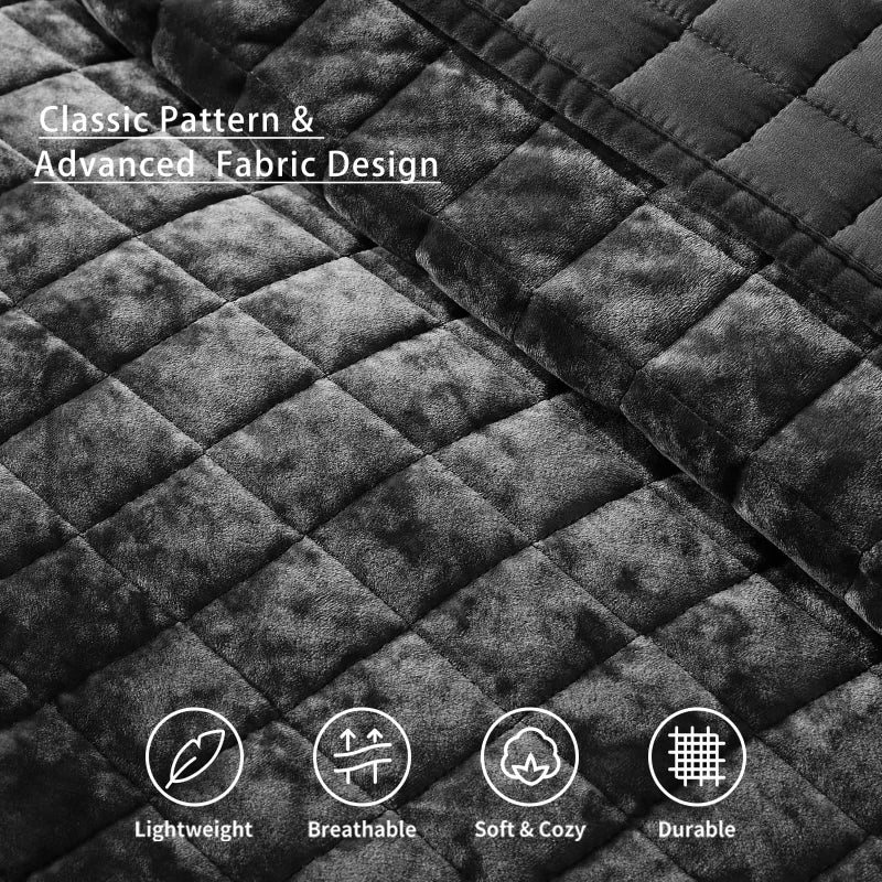 LEAONME Velvet Quilt King Size-98''x106'', Lightweight Black Velvet Comforter Set with 2 Pillow Shams, Soft Bedspread Coverlet Quilted Bedding Set for All Season - Image 4