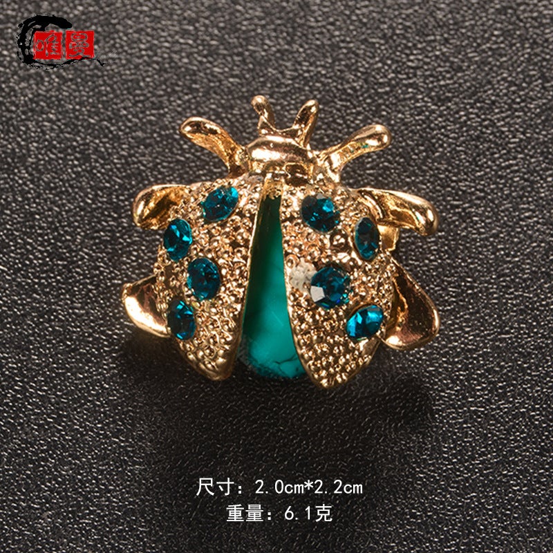Ladybug Small Brooch Girls Day Korean Style Student Cheongsam Shirt Suit Creative Niche Cute Colorful Rhinestone Corsage kc gold blue diamond
