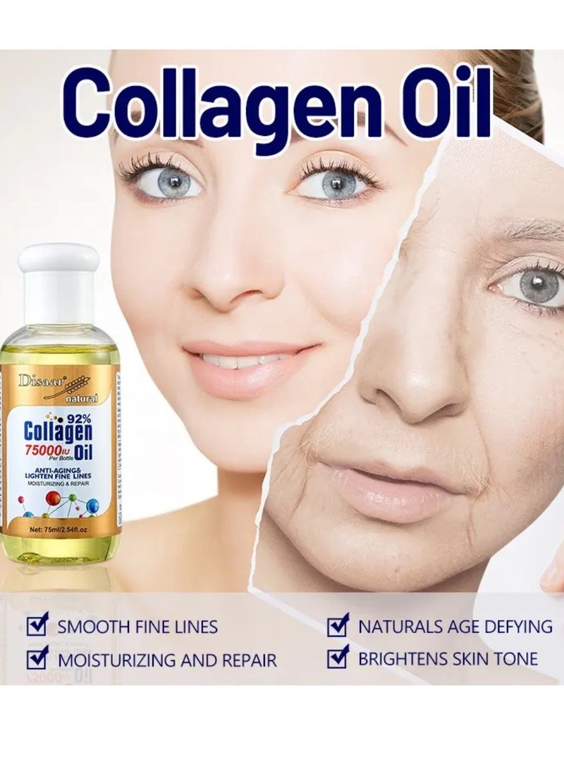 Disaar زيت كولاجين طبيعي 75 مل لتفتيح الجسم بالكامل زيت تدليك 75000 وحدة دولية مضاد للشيخوخة زيت الجسم المضيء مرطب للبشرة سيروم إصلاح خفيف لخطوط الوجه سيروم ترطيب البشرة زيت توهج البشرة - Image 2