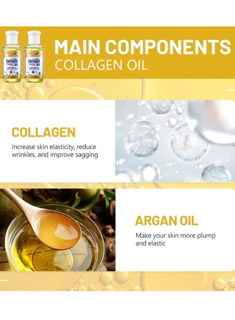 Disaar زيت كولاجين طبيعي 75 مل لتفتيح الجسم بالكامل زيت تدليك 75000 وحدة دولية مضاد للشيخوخة زيت الجسم المضيء مرطب للبشرة سيروم إصلاح خفيف لخطوط الوجه سيروم ترطيب البشرة زيت توهج البشرة - Image 4