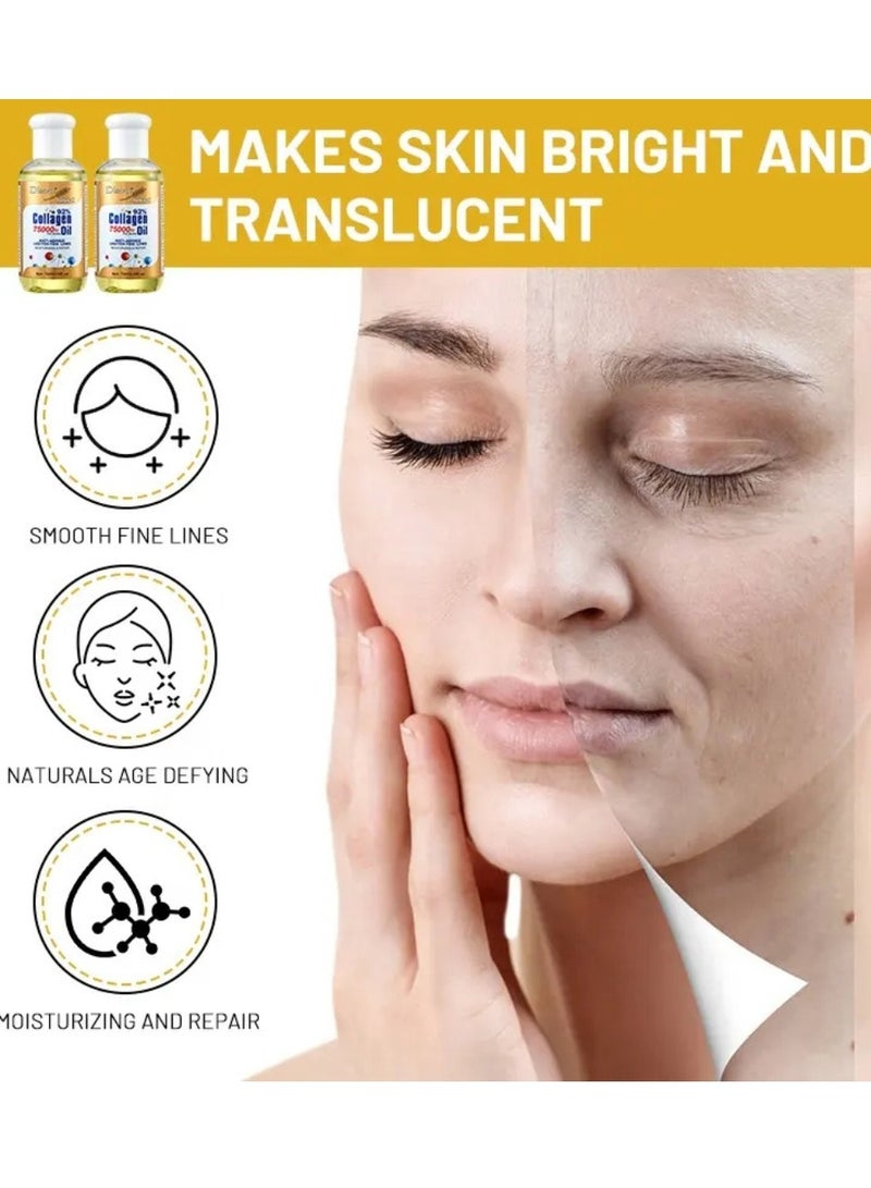 Disaar زيت كولاجين طبيعي 75 مل لتفتيح الجسم بالكامل زيت تدليك 75000 وحدة دولية مضاد للشيخوخة زيت الجسم المضيء مرطب للبشرة سيروم إصلاح خفيف لخطوط الوجه سيروم ترطيب البشرة زيت توهج البشرة - Image 5