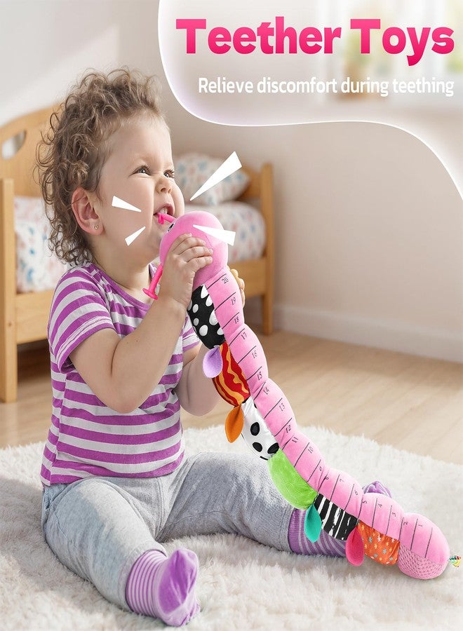 HEMRLY Baby Gifts Toys, Sensory Toy 0-6 Months, Musical Stuffed Caterpillar Plush with Soft Teether, Rattle for Tummy Time, Infant Car Seat Toy for 0-3-6-12 Month Boys Girls Gifts - Spotted Pink - Image 4