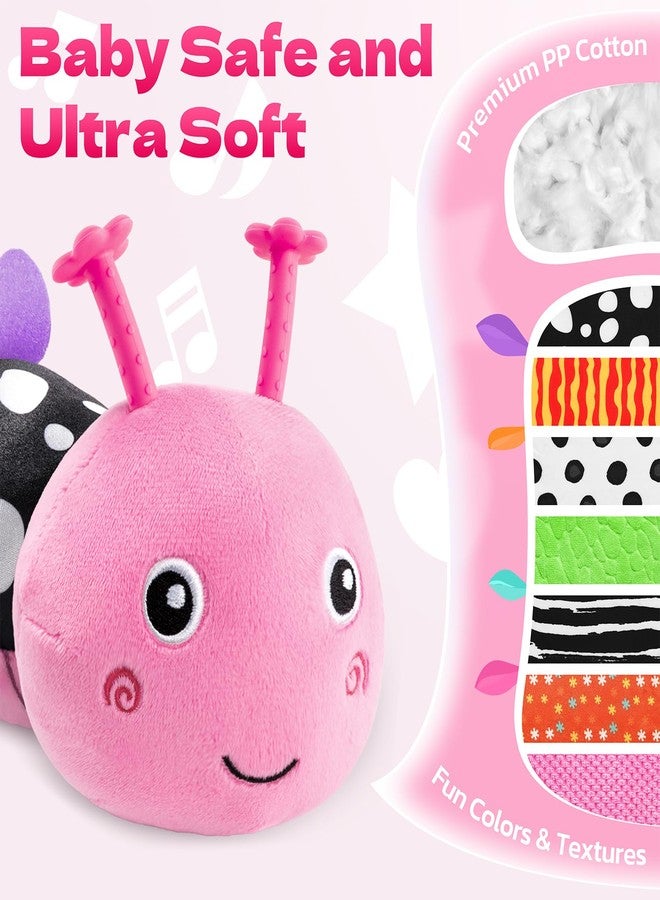 HEMRLY Baby Gifts Toys, Sensory Toy 0-6 Months, Musical Stuffed Caterpillar Plush with Soft Teether, Rattle for Tummy Time, Infant Car Seat Toy for 0-3-6-12 Month Boys Girls Gifts - Spotted Pink - Image 2