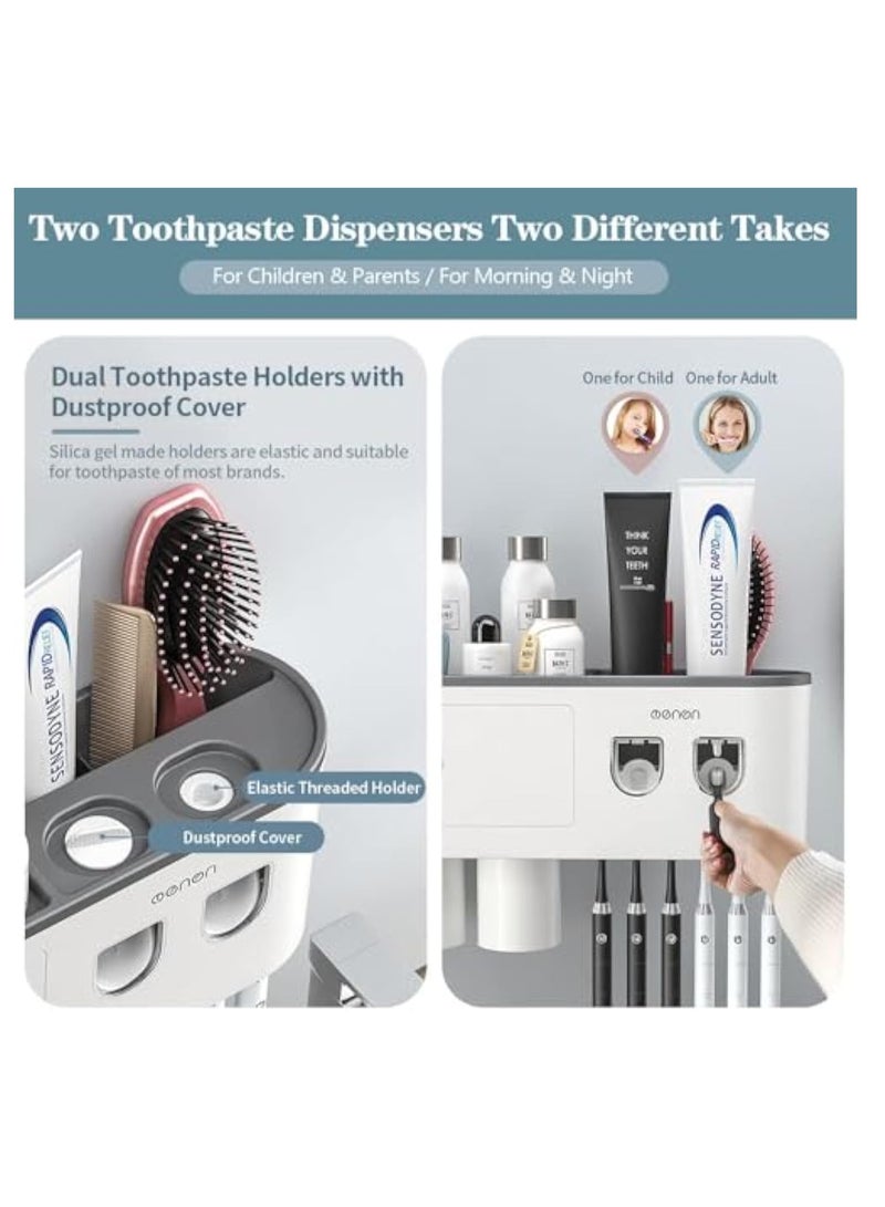Arabest Toothbrush Holder with Automatic Toothpaste Dispensers, Toothbrush Holders Wall Mounted, 6 Brush Slots, 3 Magnetic Cups,1 Cosmetic Drawer Organizer and 1 Large Storage Tray (2 Cups)  - Image 4