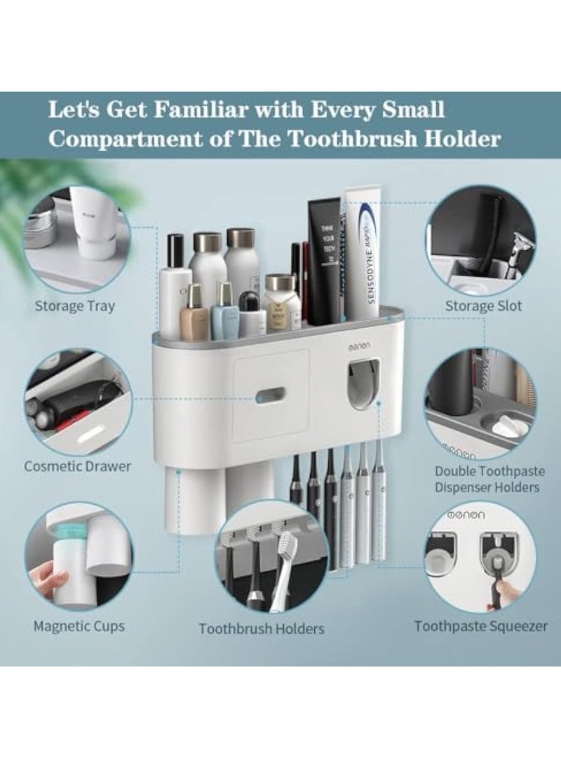 Arabest Toothbrush Holder with Automatic Toothpaste Dispensers, Toothbrush Holders Wall Mounted, 6 Brush Slots, 3 Magnetic Cups,1 Cosmetic Drawer Organizer and 1 Large Storage Tray (2 Cups)  - Image 5