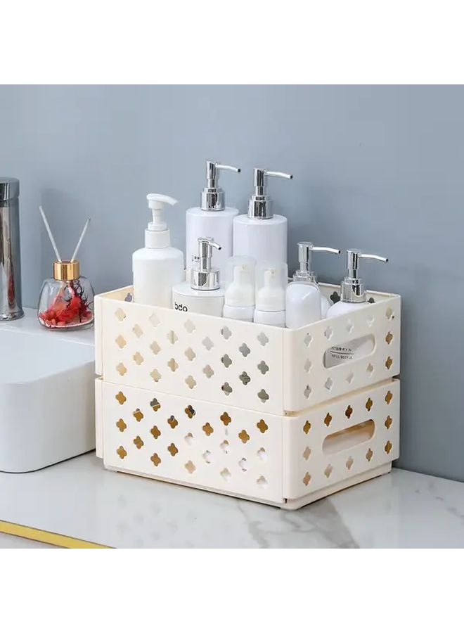 Cream White Foldable Storage Basket Organizer Collapsible Stackable Bin For Home Office Kitchen - Image 3