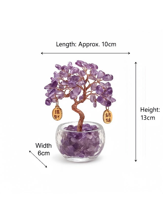 شجرة ثروة أميثيست الطبيعية - ديكور سطح المكتب المصنوع يدوياً من النحاس  ثروة محظوظة وزينة بركة (10 × 6 × 13 سم) - Image 2