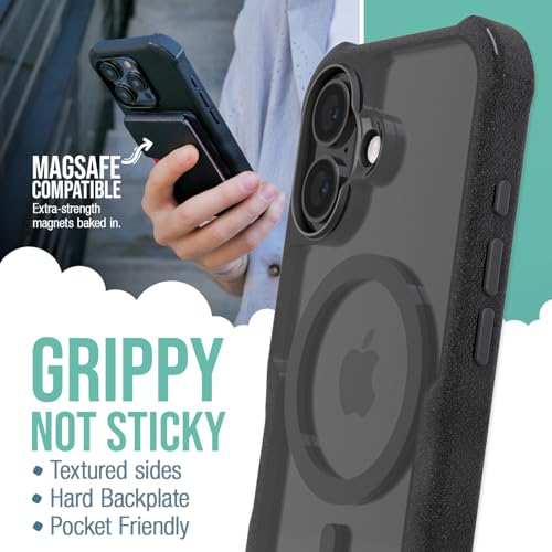 Smartish iPhone 16 Protective Magnetic Case Gripzilla Compatible with MagSafe Rugged Tough Heavy Duty Grip Armored Slim Cover wDrop Tested Protection for Apple iPhone 16 Clearly Black - Image 3