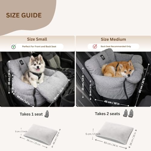 JACKO & CO Premium Dog Car Seat – Safe & Cozy Travel Bed Carrier for Small Dogs, Puppies, Pets, Clip-On Leash, Storage Pockets, Water-Resistant, Machine Wash (Grey, Removable - Medium (25-40lbs)) - Image 4