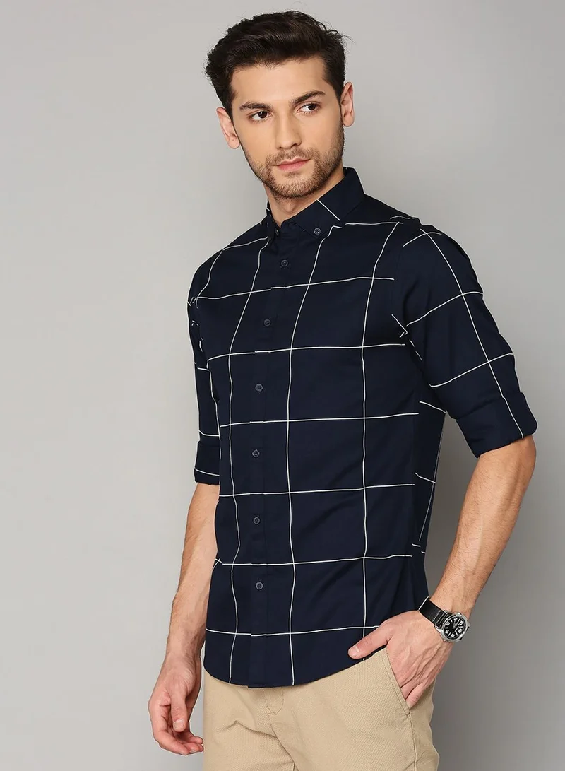 Dennis Lingo Dark Blue Slim Fit Dark Blue Men's Solid Shirt, Spread Collar, Full Sleeves, 100% Cotton, for Men | Best Price UAE
