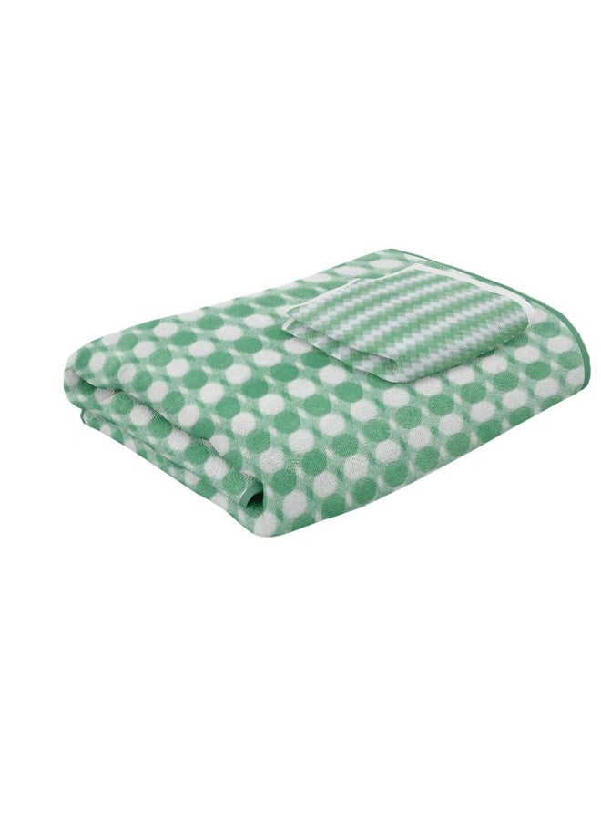 STATUS Contract Microfiber Towels for Bath-Soft Coral Fleece Towel with Hook Quick Dry Super Absorbent-Stripes Bath Towel for Men and Women-70 x 140 cm and Hand Towel 40x60cm (Green) - Image 1