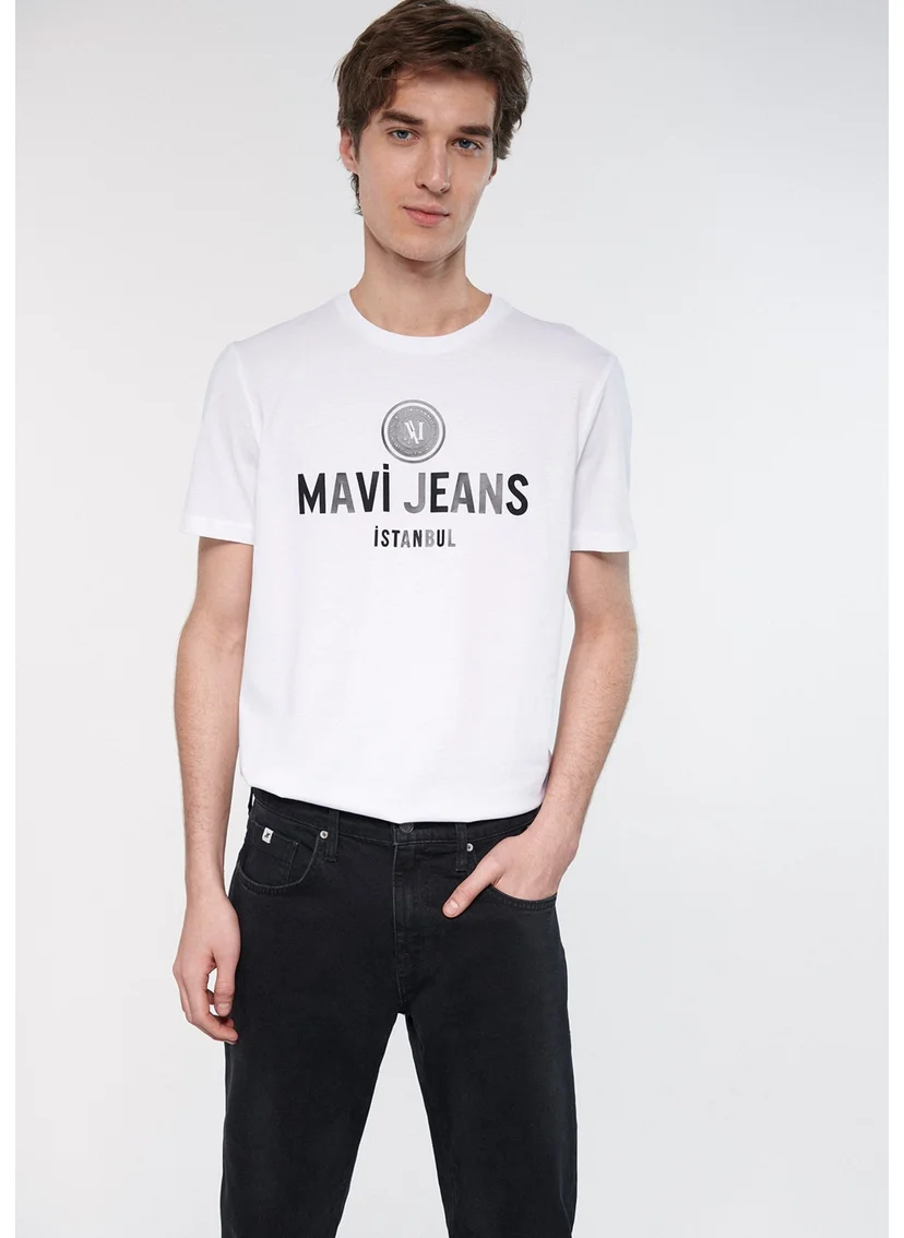 مافي Blue Men's Blue Jeans Printed White T-Shirt 066195-620