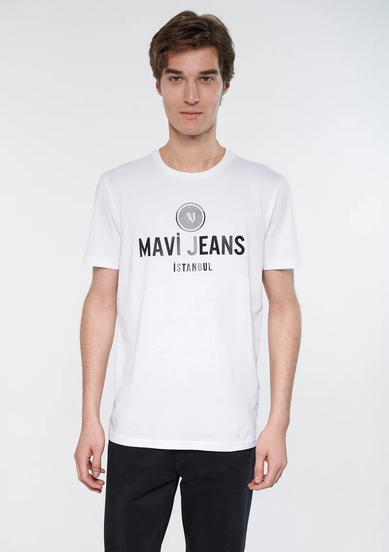 مافي Blue Men's Blue Jeans Printed White T-Shirt 066195-620