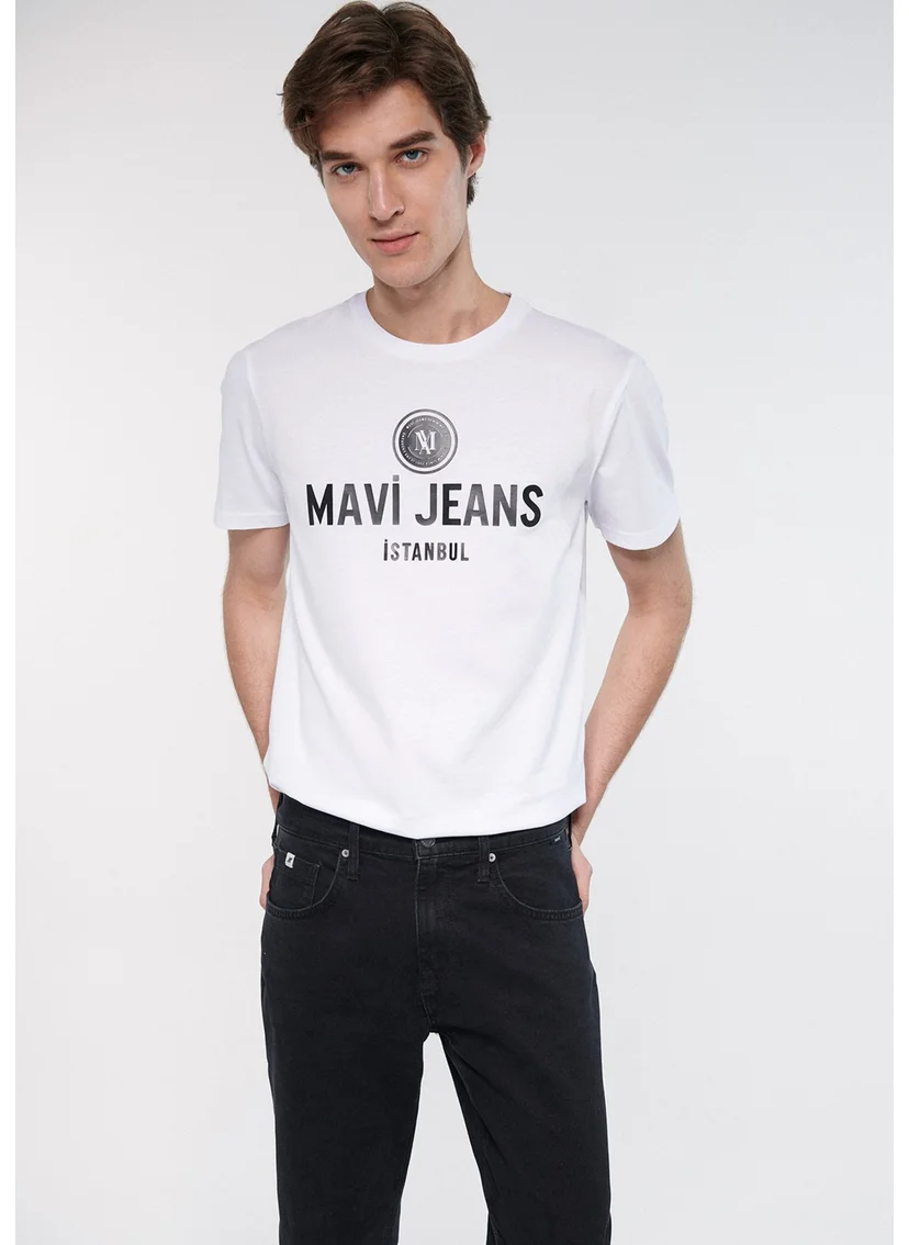 مافي Blue Men's Blue Jeans Printed White T-Shirt 066195-620