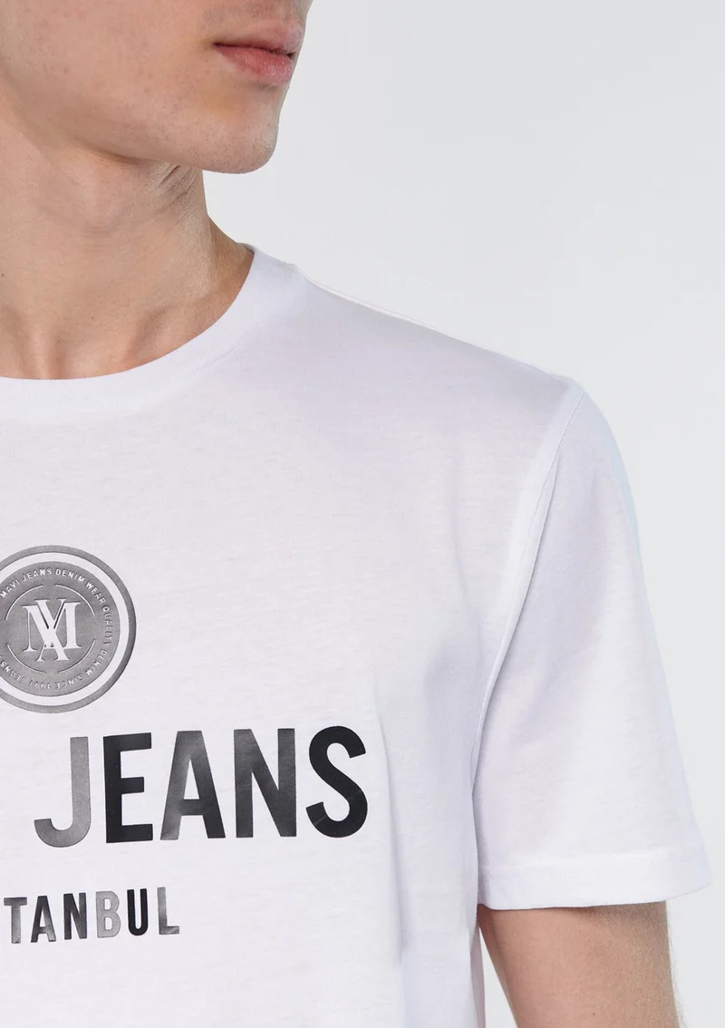 مافي Blue Men's Blue Jeans Printed White T-Shirt 066195-620