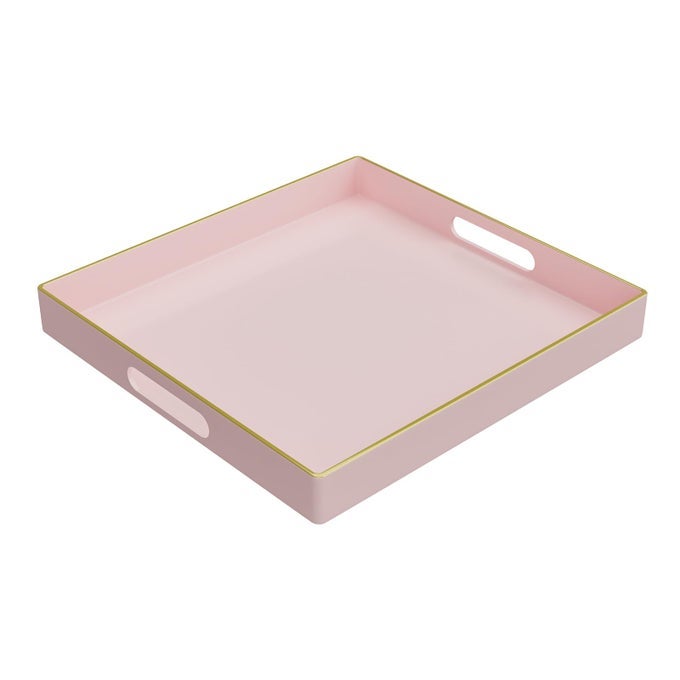 DECORATIVE TRAY PINK SERVING TRAY WITH HANDLES COFFEE TABLE TRAYS SQUARE PLASTIC TRAYS FOR OTTOMAN BATHROOM KITCHEN 13X13X157