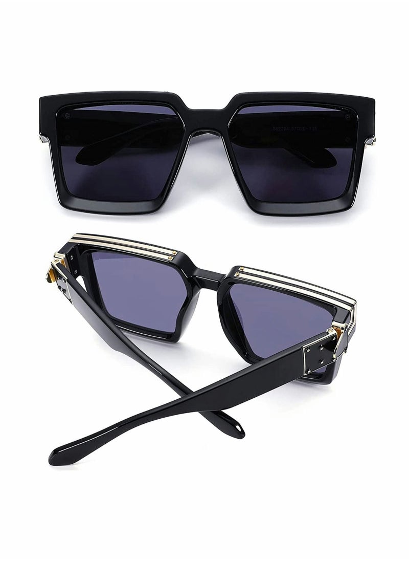 Captaintech Square Oversized Sunglasses Women Men Thick Frame Rectangle Sun Glasses Stylish Eyeglasses Vintage Lightweight UV400 Protection for Shopping Outdoor Sport Hiking Fishing  - Image 1