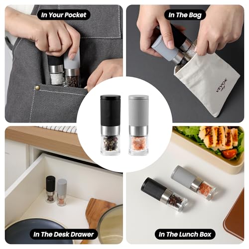 VEVOK CHEF Mini Salt and Pepper Grinder Set, Small Tiny Adjustable Coarseness Ceramic Salt Grinder with Funnel and Bag Portable Handy Spice Pepper Mill Shaker For Outdoor Party Lunch Bag Kitchen - Image 3