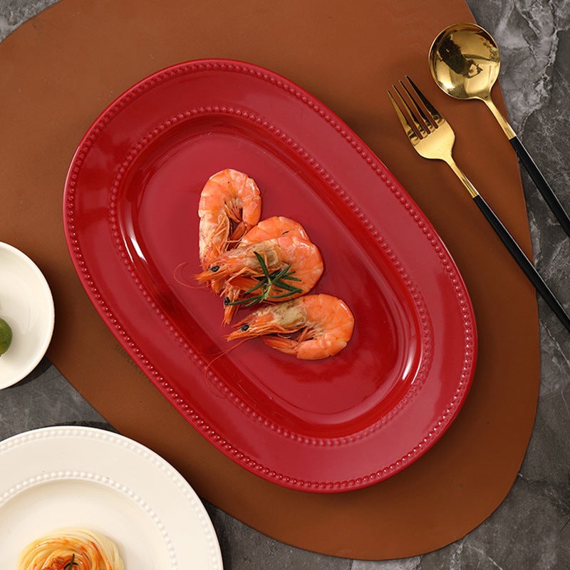 Red Ceramic Dish Set, High-End Housewarming Tableware, Bowls And Dishes, Full Set Of French Bead Dot Rice Bowls, Household Plates - Image 4