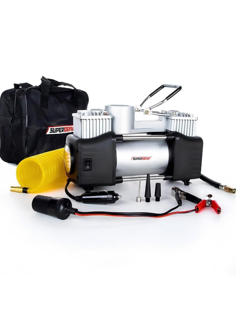 SUPERDRIVE Superdrive 2 Cylinder Air Compressor,12V, Black/Silver  - Image 1