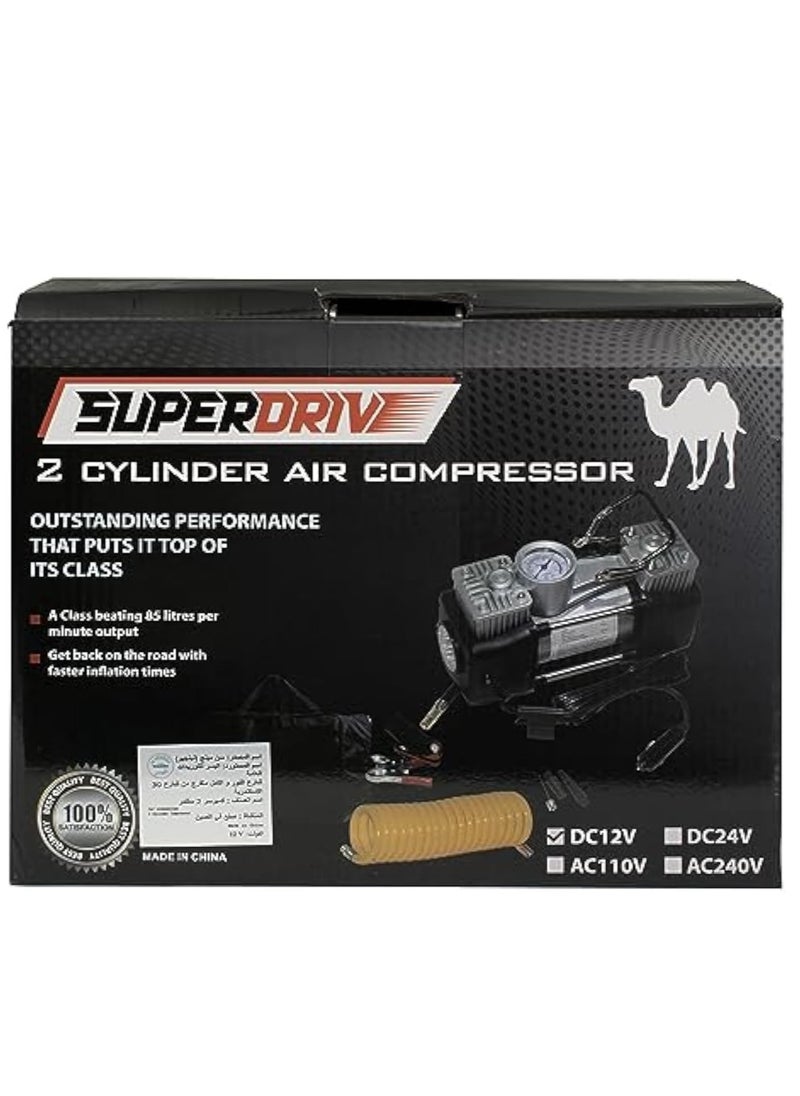 SUPERDRIVE Superdrive 2 Cylinder Air Compressor,12V, Black/Silver  - Image 3