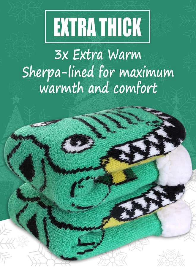 LINEMIN Girls Boys Warm Slipper Socks Child Cozy Soft Fleece Lined Thick Sherpa Winter Indoor Christmas Socks, Tiger, 8-12 Years - Image 2