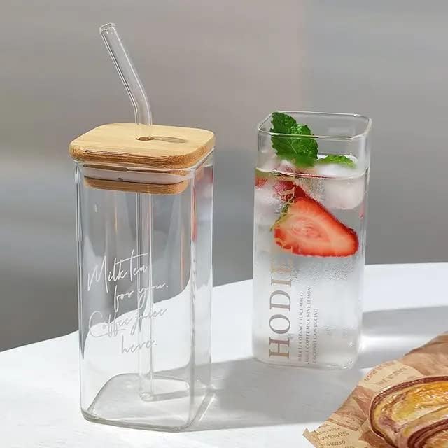 RIOMTRIC Drinking Glasses with Glass Straw and Lids1Pcs Beer Juice Glasses Ideal for Tumbler Cup Iced Coffee Cocktail Soda Tea Gift 299 ML - Image 5