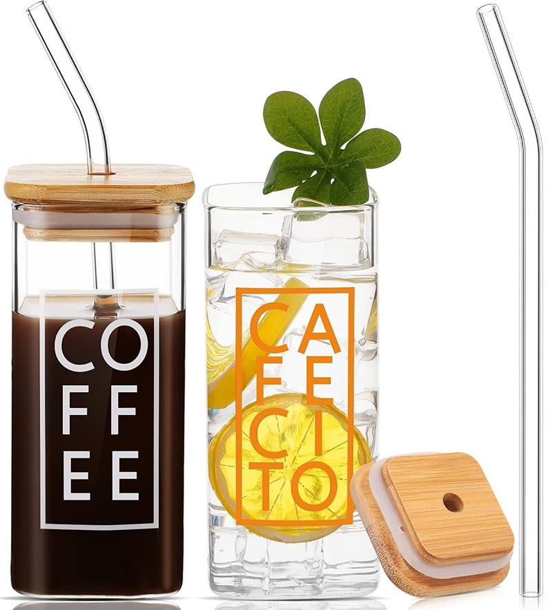 RIOMTRIC Drinking Glasses with Glass Straw and Lids1Pcs Beer Juice Glasses Ideal for Tumbler Cup Iced Coffee Cocktail Soda Tea Gift 299 ML - Image 2