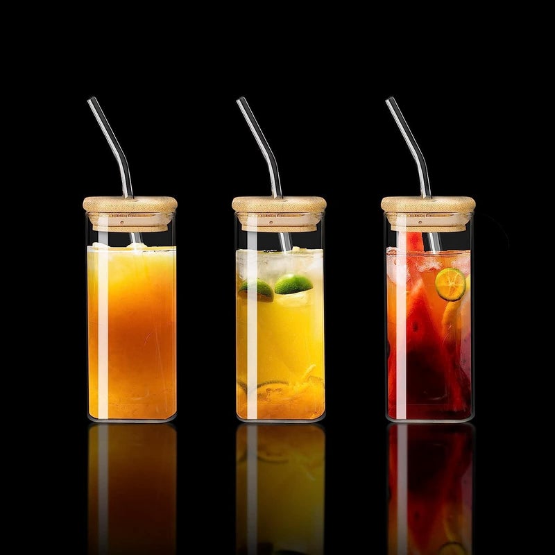 RIOMTRIC Drinking Glasses with Glass Straw and Lids1Pcs Beer Juice Glasses Ideal for Tumbler Cup Iced Coffee Cocktail Soda Tea Gift 299 ML - Image 3