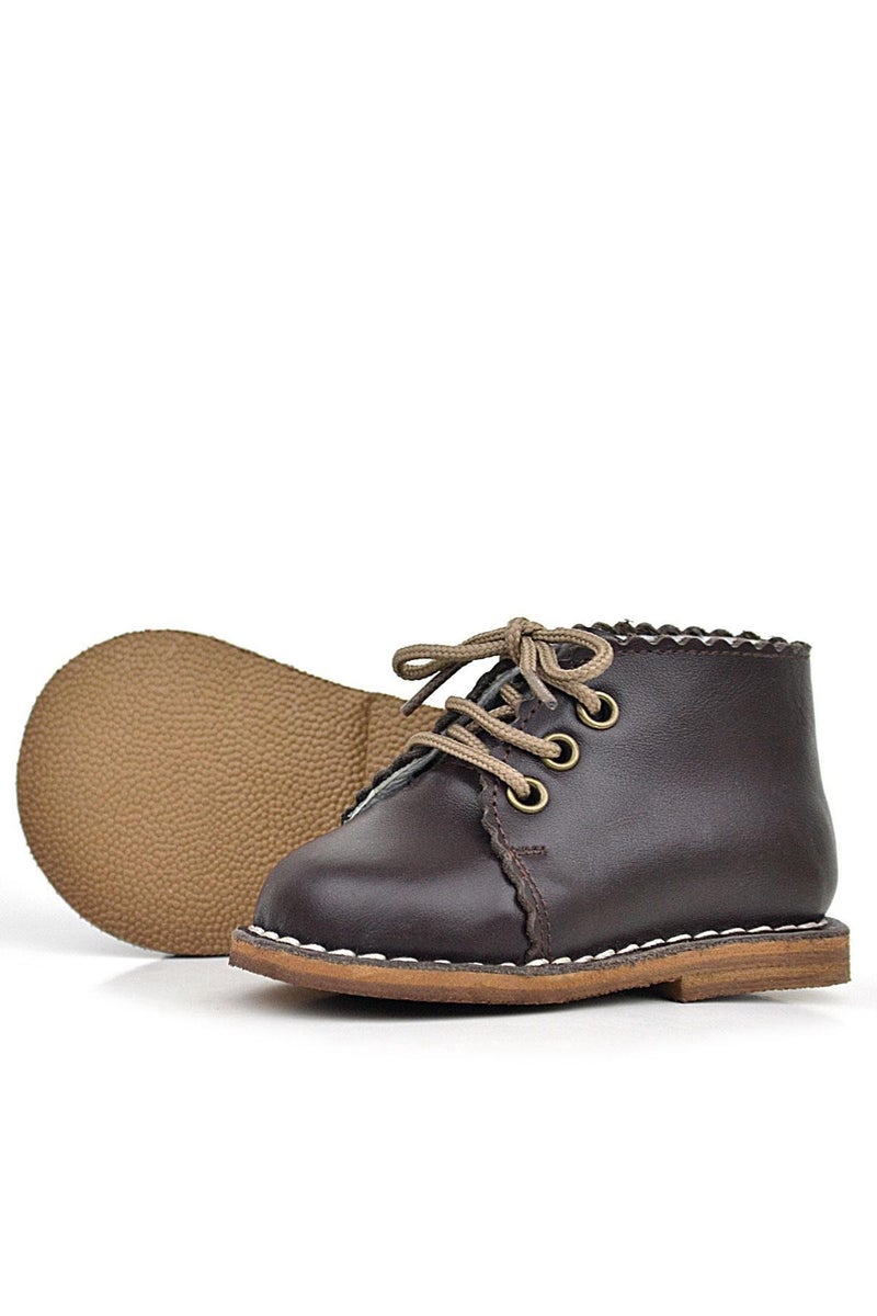 Rakerplus Handmade brown Raker Plus lace-up shoes in genuine leather for little girls - Image 4